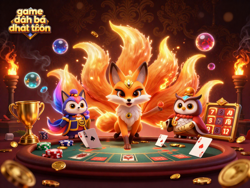 Engage with game đánh bài đổi thưởng through vibrant poker elements and enchanting characters in this magical scene.