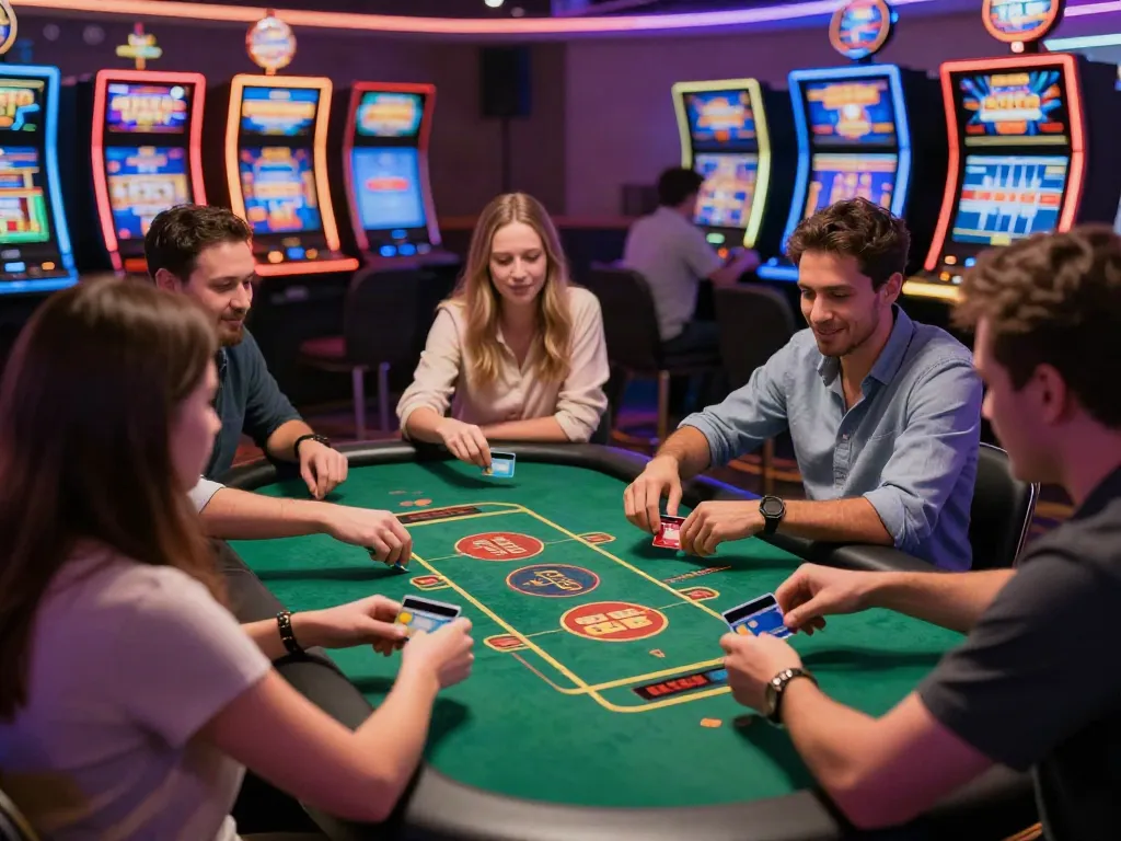 Exciting players at online casinos that accept credit card engaging in lively games.
