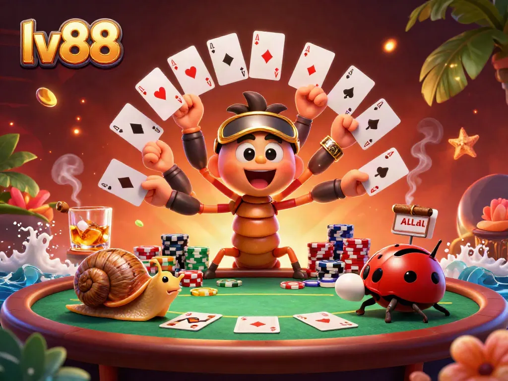 Engage with lv88's vibrant casino scene featuring unique characters and dynamic poker elements.