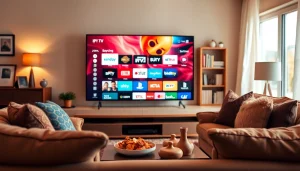 Experience vibrant streaming content with iron IPTV in a cozy living room setting.