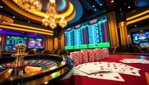 Experience the excitement of nhà cái F168 with vibrant casino visuals, roulette wheels, and poker chips.