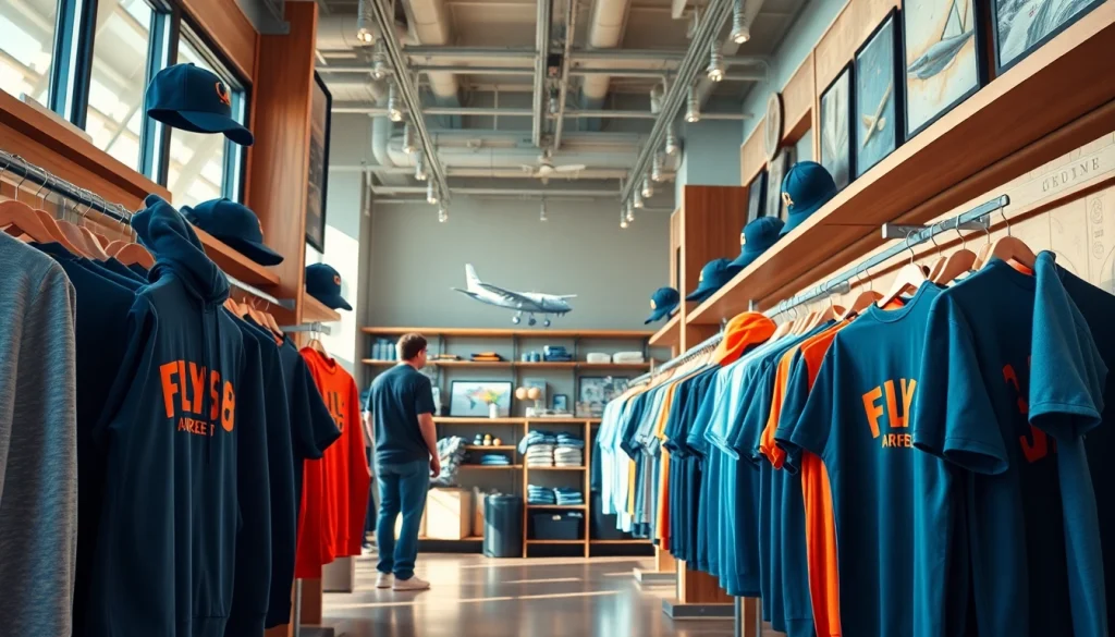 FLY88 clothing store featuring aviation-inspired apparel in a vibrant, inviting setting.