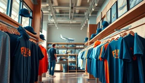 FLY88 clothing store featuring aviation-inspired apparel in a vibrant, inviting setting.