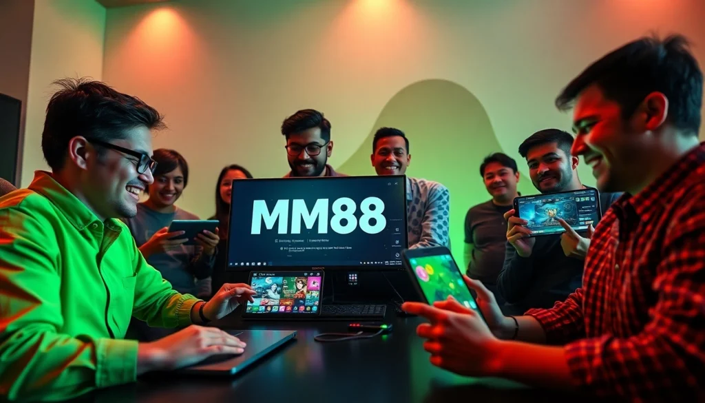 Dynamic and inviting gaming experience at https://mm88.agency/ presenting players enjoying online games.