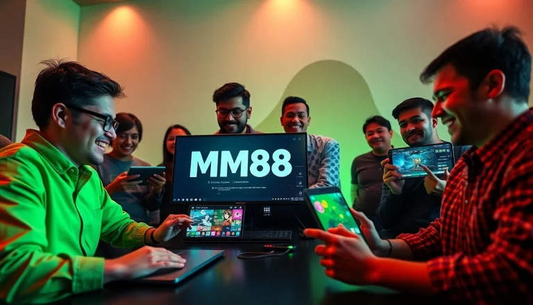 Dynamic and inviting gaming experience at https://mm88.agency/ presenting players enjoying online games.