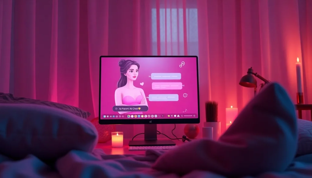 Engaging AI sex chat scene with a cozy digital atmosphere and playful character interaction.
