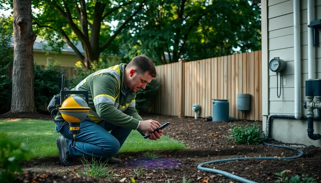 Expert technician performing underground leak detection using advanced thermal imaging technology to locate hidden water leaks.