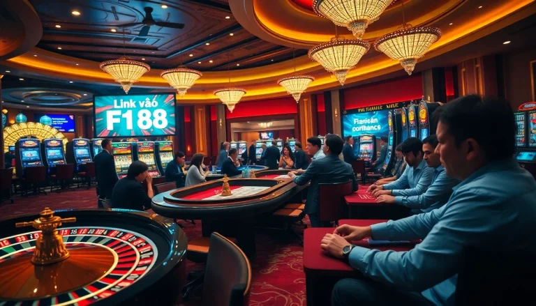 Experience the thrill of gaming at F168 with this vibrant casino scene showcasing Link vào F168.