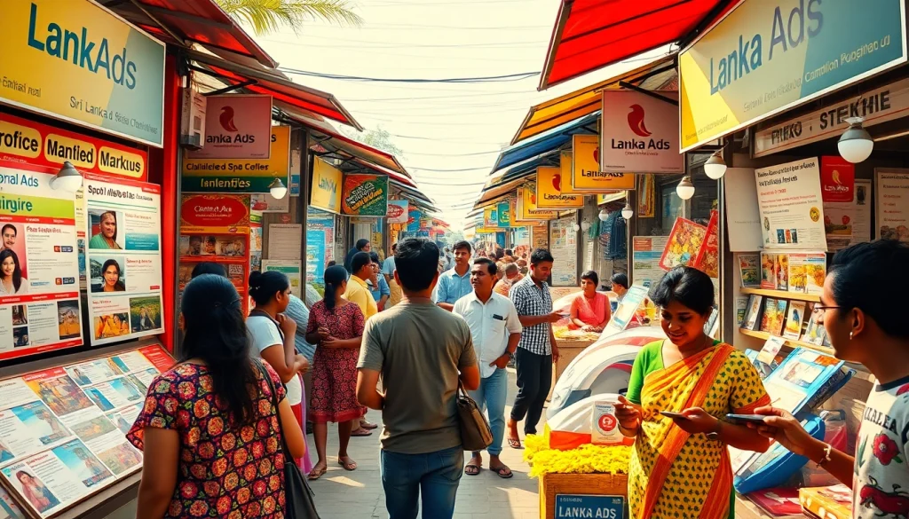 Lanka Add marketplace bustling with people posting and browsing ads in Sri Lanka.