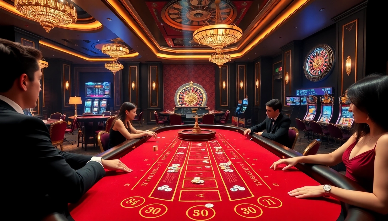 Engage in high-stakes Baccarat at https://f168.studio/ surrounded by luxury gaming tables and eager players.