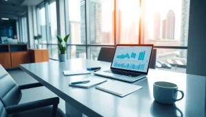 Logo muhasebe programı displayed in a modern office setup, showcasing financial management tools and professional ambiance.