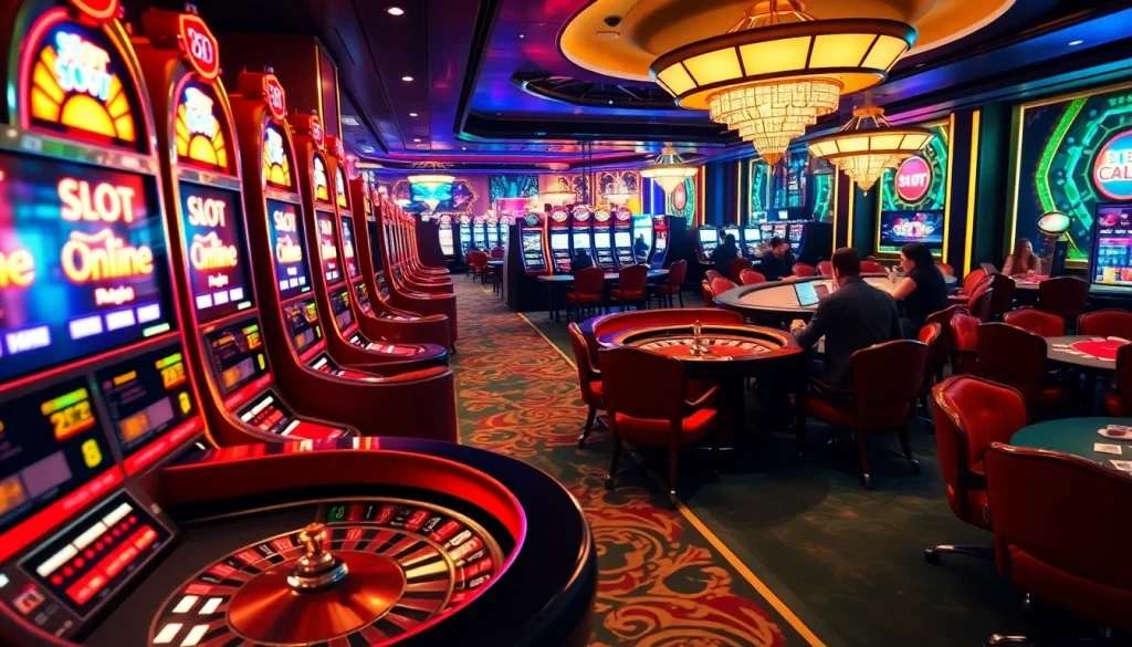 Engage in top-tier gaming with Slot Online Terpercaya amid a bustling casino atmosphere.
