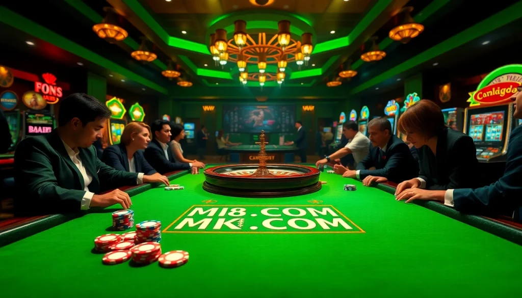 Players engage at the MK8.COM poker table, immersed in an exciting casino experience.