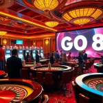 Exciting gaming action at GO8 casino with roulette, poker chips, and players betting.