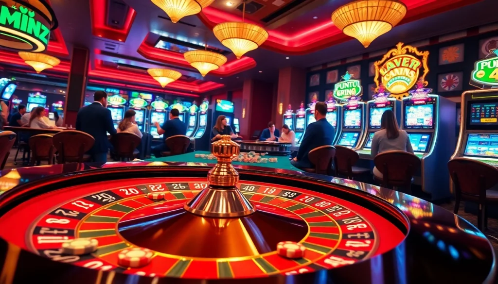 Experience exhilarating gameplay at https://rikvip1.online/ with a vibrant casino scene showcasing roulette, poker, and slot machines.
