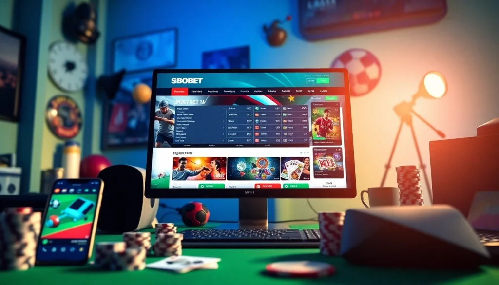 Online betting experience showcasing sbobet.dance with live sports and casino games, illustrating engagement and excitement.