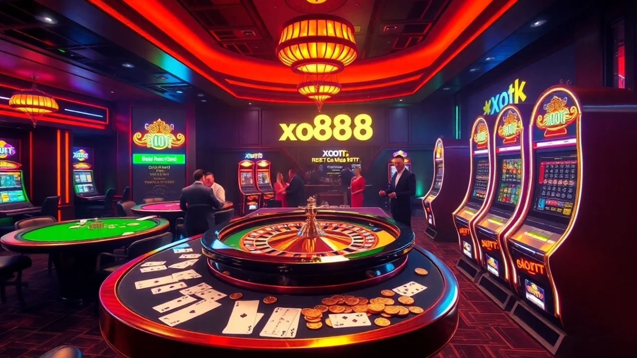 Gamblers strategizing at an exciting xo88t3 casino table with vibrant colors.
