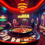 Gamblers strategizing at an exciting xo88t3 casino table with vibrant colors.