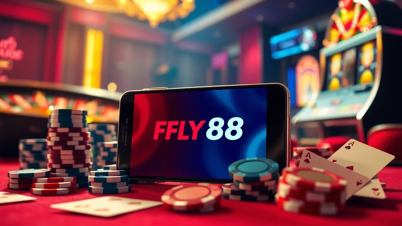 Play games on the FLY88 App amidst the excitement of casino elements like cards and roulette.