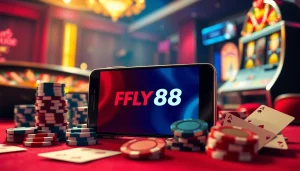 Play games on the FLY88 App amidst the excitement of casino elements like cards and roulette.
