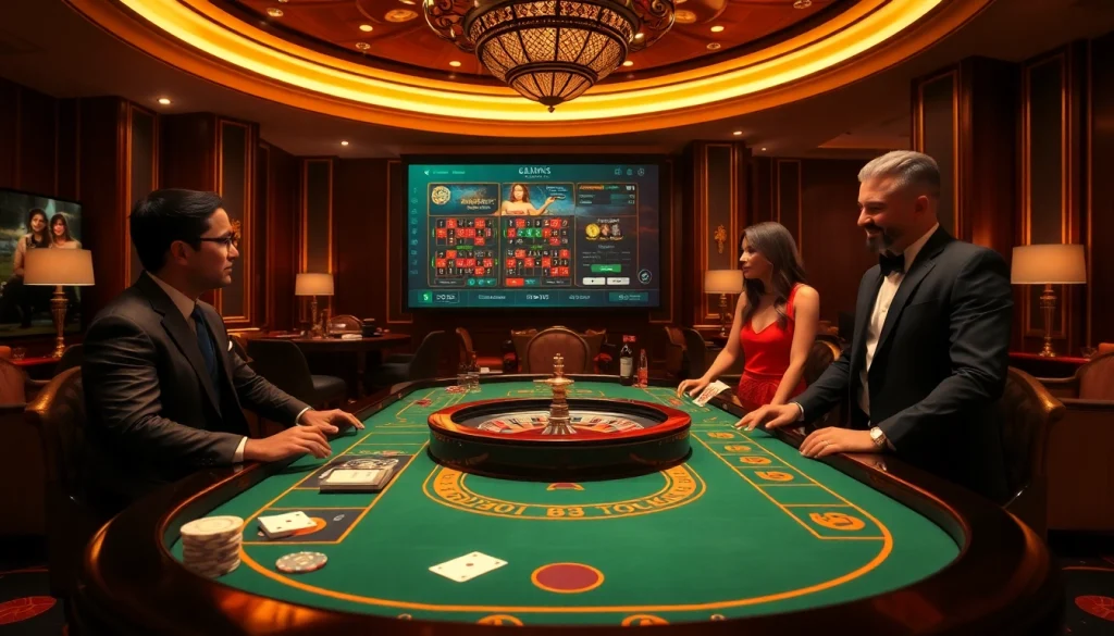 Engaging in high-stakes poker with w88 mới in a vibrant casino setting.