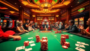 KJC.ac showcases vibrant casino excitement with poker players at a luxurious table.