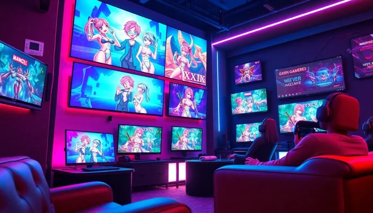 Engaging visuals of XXX games in a modern gaming lounge, highlighting vibrant graphics and gaming accessories.