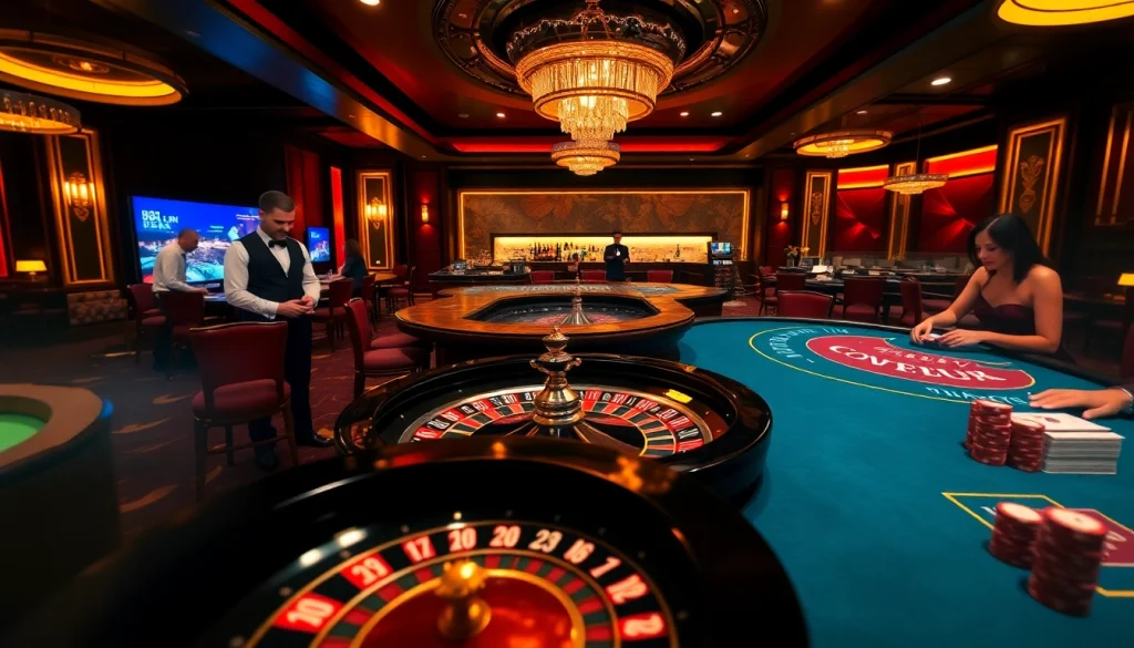 Engaging players at the 88i casino with a luxurious roulette wheel and poker table.