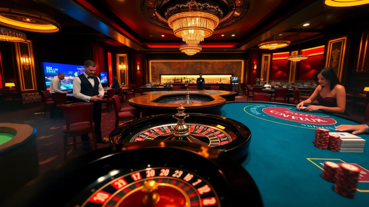 Engaging players at the 88i casino with a luxurious roulette wheel and poker table.