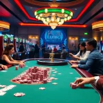 Engaging gamblers at a poker table with high-stakes chips on https://lu88vip.net/ platform.