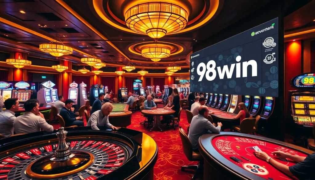 Engage in winning strategies at 98win's luxurious casino gaming tables and online betting interface.