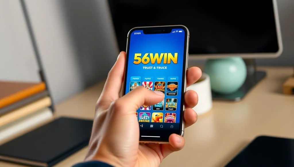 The 56WIN app in action, showcasing its user-friendly interface and exciting game options.