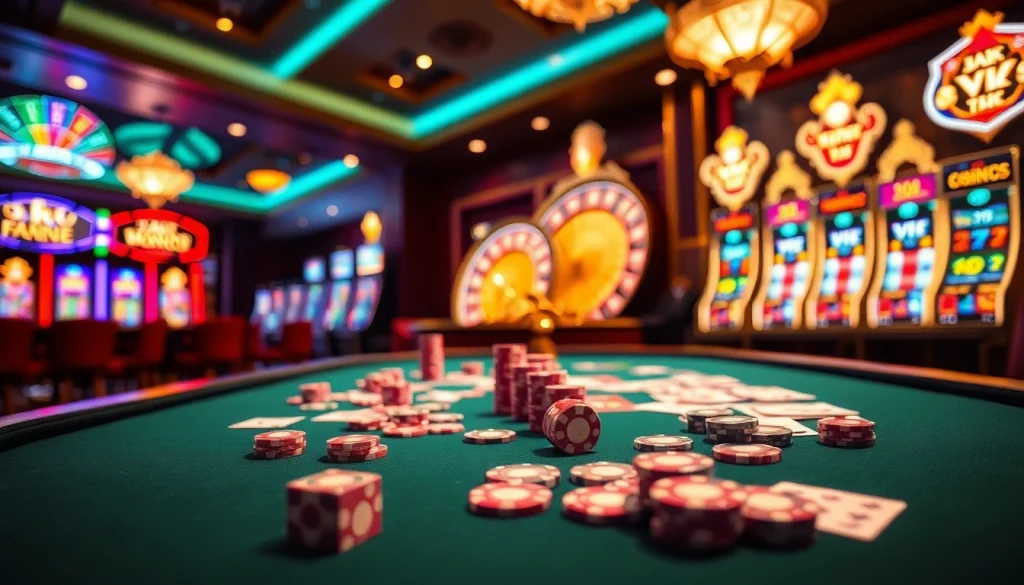 Engage in thrilling gameplay on NK88 com with vivid casino elements like poker chips and roulette wheels.