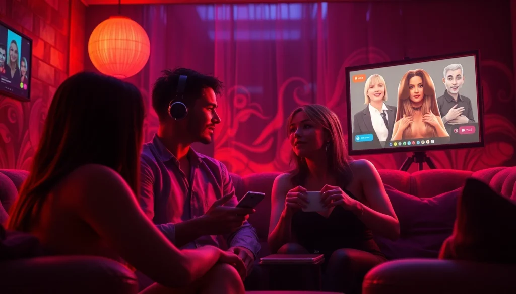 Engaging AI NSFW chat environment showcasing deep emotional interactions in a virtual lounge.