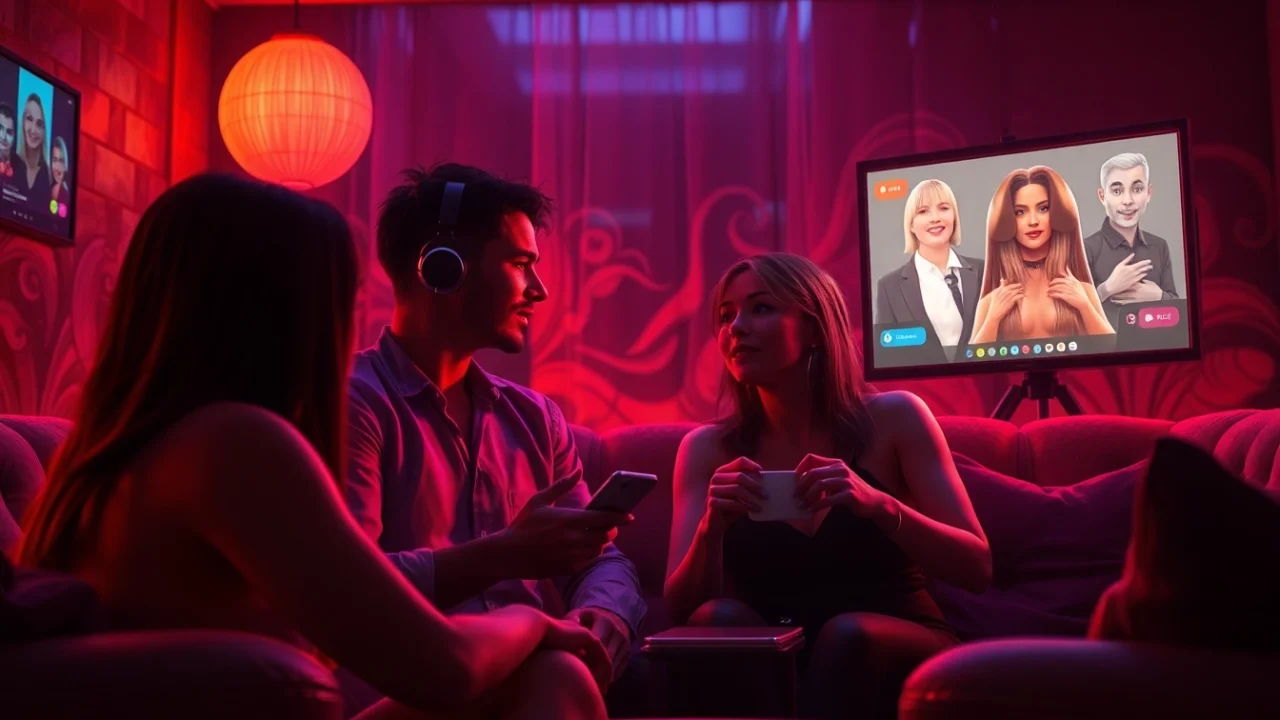 Engaging AI NSFW chat environment showcasing deep emotional interactions in a virtual lounge.