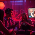 Engaging AI NSFW chat environment showcasing deep emotional interactions in a virtual lounge.