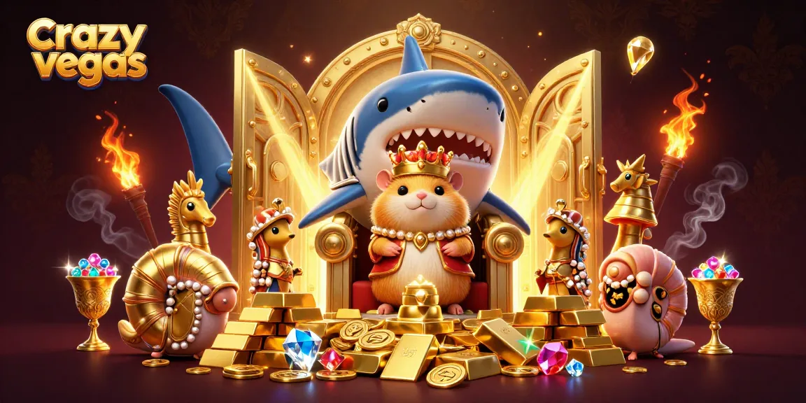 Experience the excitement at crazyvegas with a golden hamster king ruling over treasures in a vibrant casino scene.