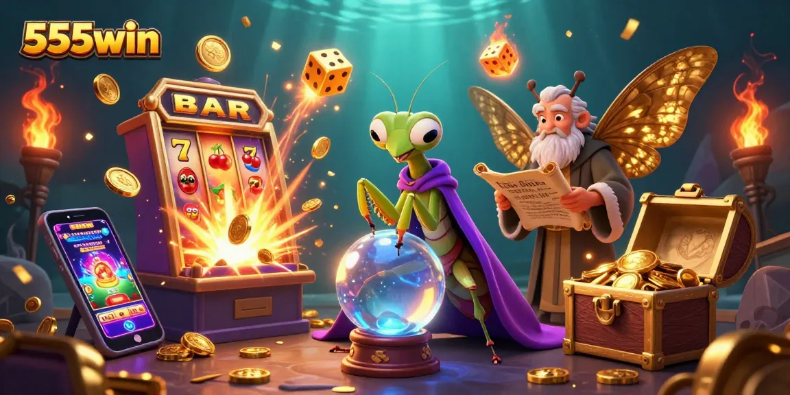 Experience the excitement of winning with 555win's dynamic casino illustration showcasing thrilling game elements.