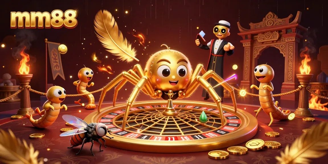 Experience thrilling bets with mm88 at a 3D roulette table surrounded by golden spider and centipede characters.